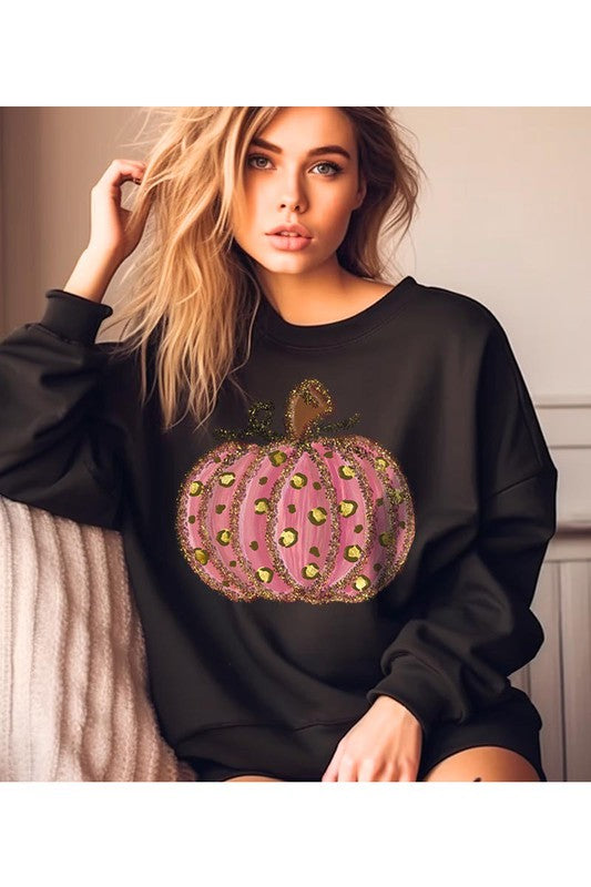 Leopard Pumpkin Thanksgiving Unisex Fleece Sweatshirt