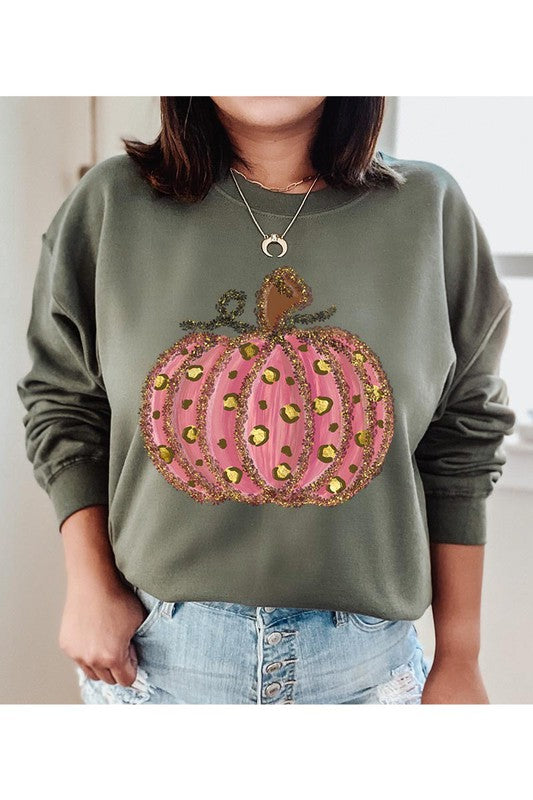 Leopard Pumpkin Thanksgiving Unisex Fleece Sweatshirt