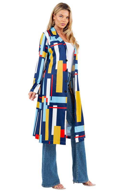 Women's Color Block Long Blazer Jacket | Multicolored Jacket | Contemporary Artist Blazer