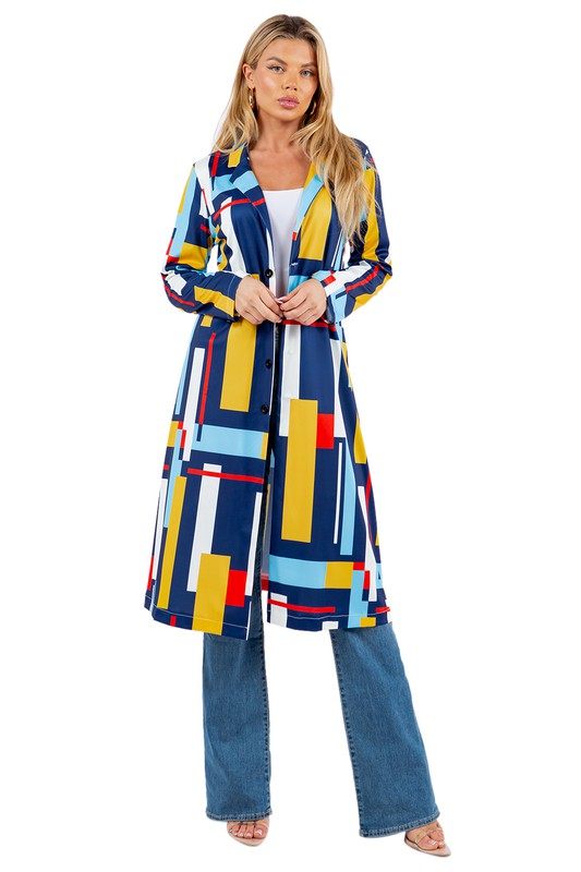 Women's Color Block Long Blazer Jacket | Multicolored Jacket | Contemporary Artist Blazer