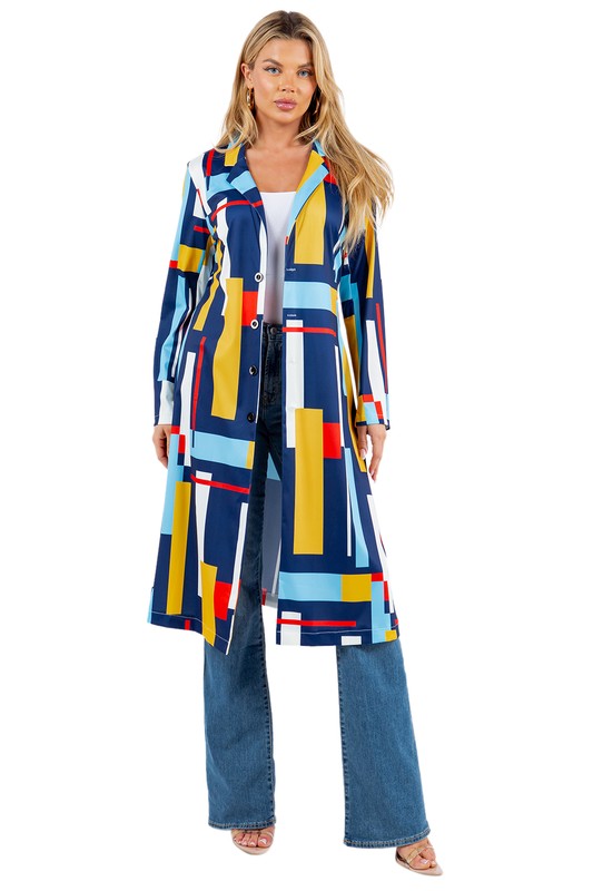 Women's Color Block Long Blazer Jacket | Multicolored Jacket | Contemporary Artist Blazer