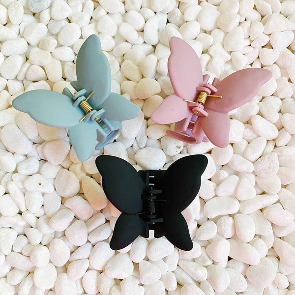 Colorful Matte Trio of Butterflies Hair Claw Set