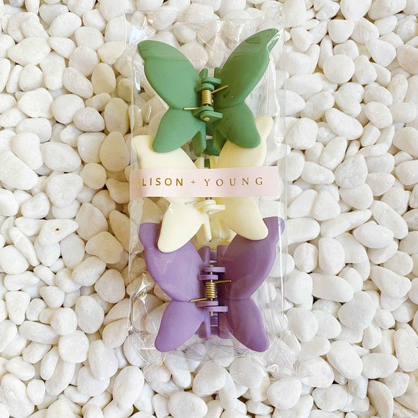 Colorful Matte Trio of Butterflies Hair Claw Set