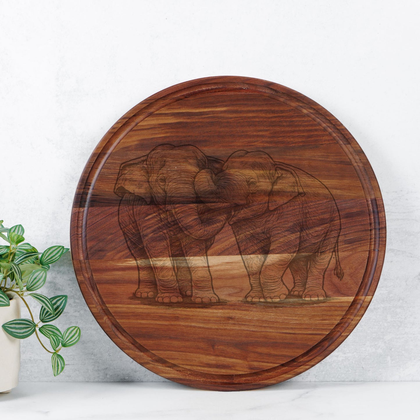 Round Asian Elephant Charcuterie Board – Housewarming Gift, Safari Cheese Board, Walnut Serving Board