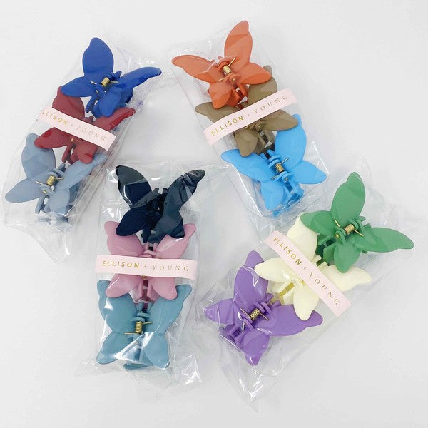 Colorful Matte Trio of Butterflies Hair Claw Set