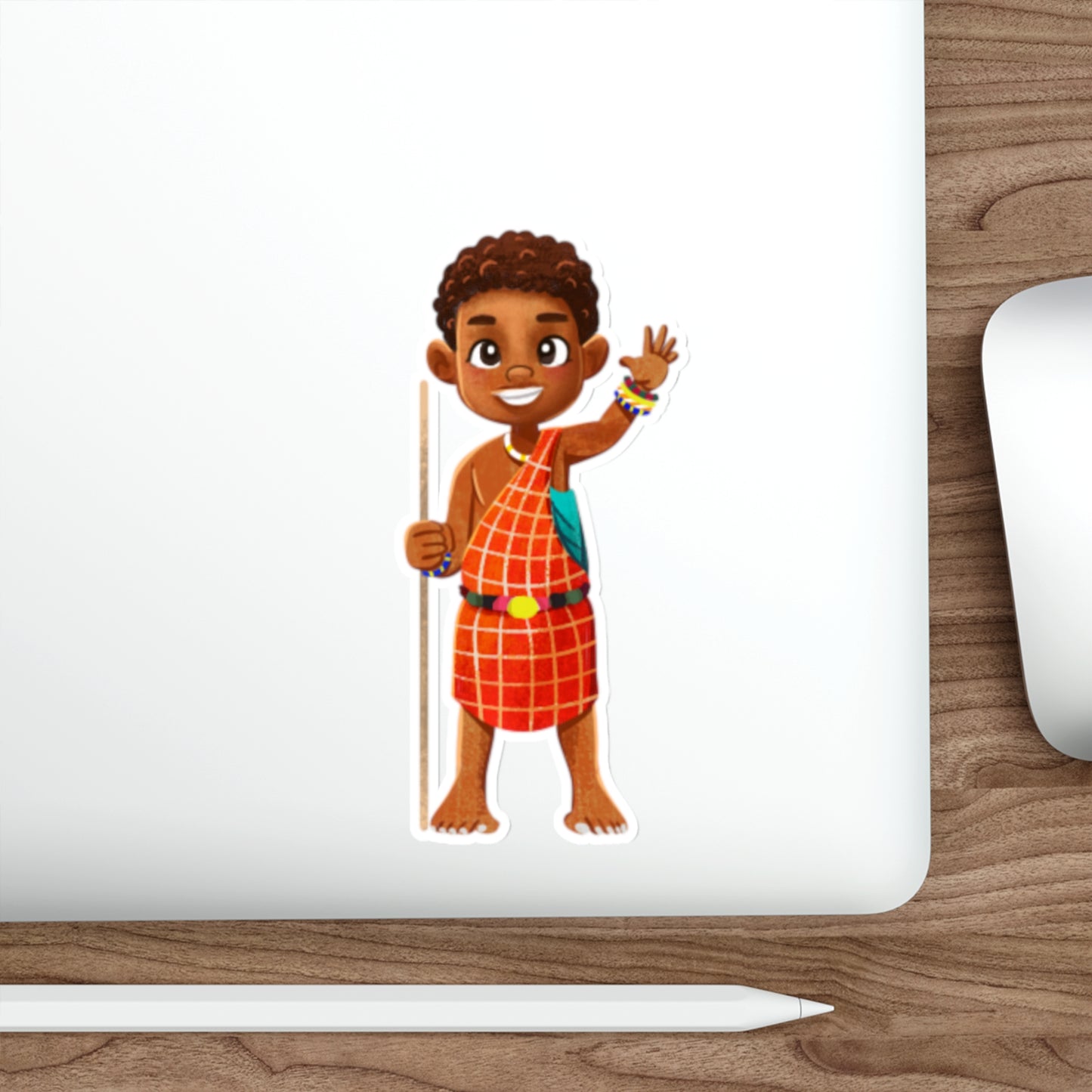 Stickers of Yaro the Maasai Village Boy Waving Goodbye | Die-Cut Elephant Stickers | Outdoor and Indoor Stickers | Water-resistant Stickers