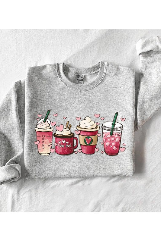 Valentine Coffee Lovers with Hearts and Love Unisex Fleece Sweatshirt