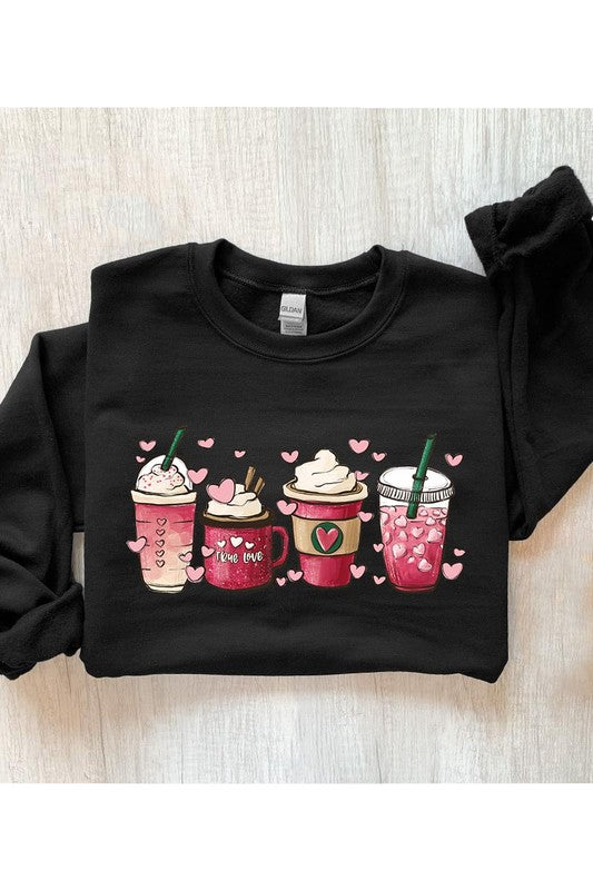 Valentine Coffee Lovers with Hearts and Love Unisex Fleece Sweatshirt