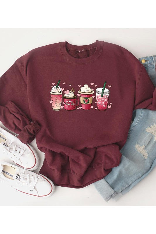 Valentine Coffee Lovers with Hearts and Love Unisex Fleece Sweatshirt