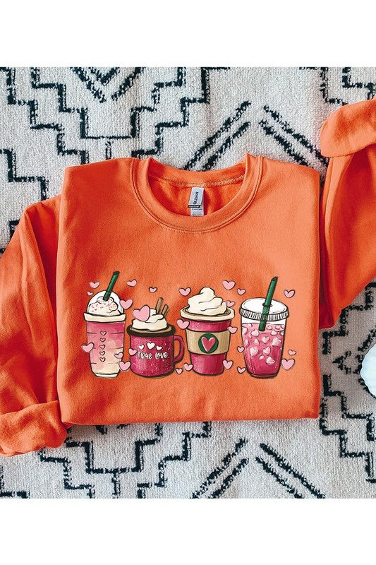 Valentine Coffee Lovers with Hearts and Love Unisex Fleece Sweatshirt