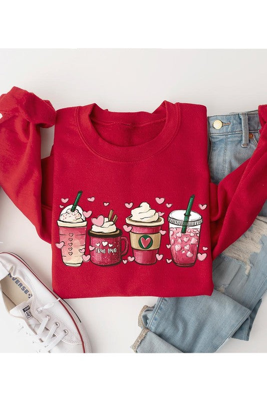 Valentine Coffee Lovers with Hearts and Love Unisex Fleece Sweatshirt