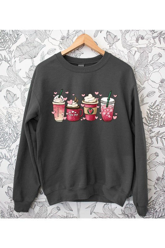 Valentine Coffee Lovers with Hearts and Love Unisex Fleece Sweatshirt