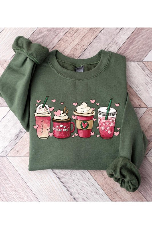 Valentine Coffee Lovers with Hearts and Love Unisex Fleece Sweatshirt