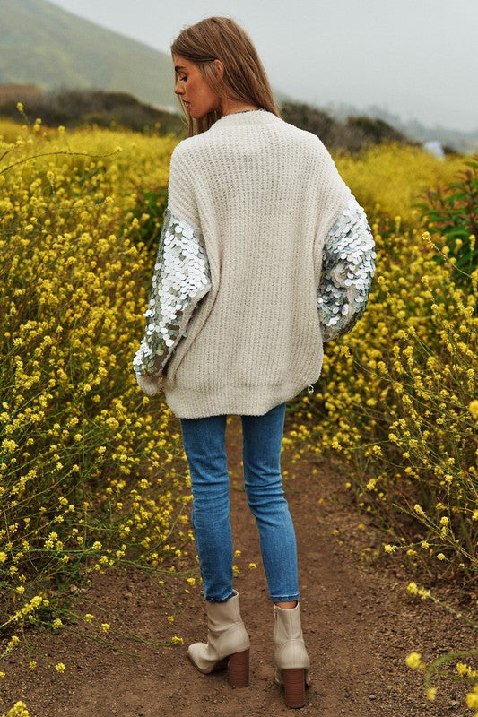 Gorgeous Sequin Sleeve Sweater Knit Tunic Top