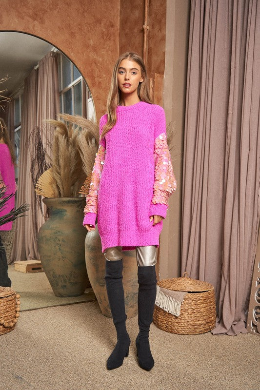 Gorgeous Sequin Sleeve Sweater Knit Tunic Top