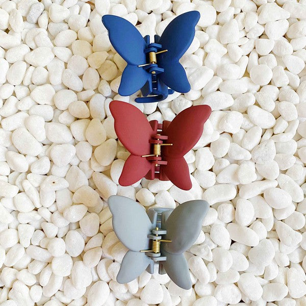Colorful Matte Trio of Butterflies Hair Claw Set