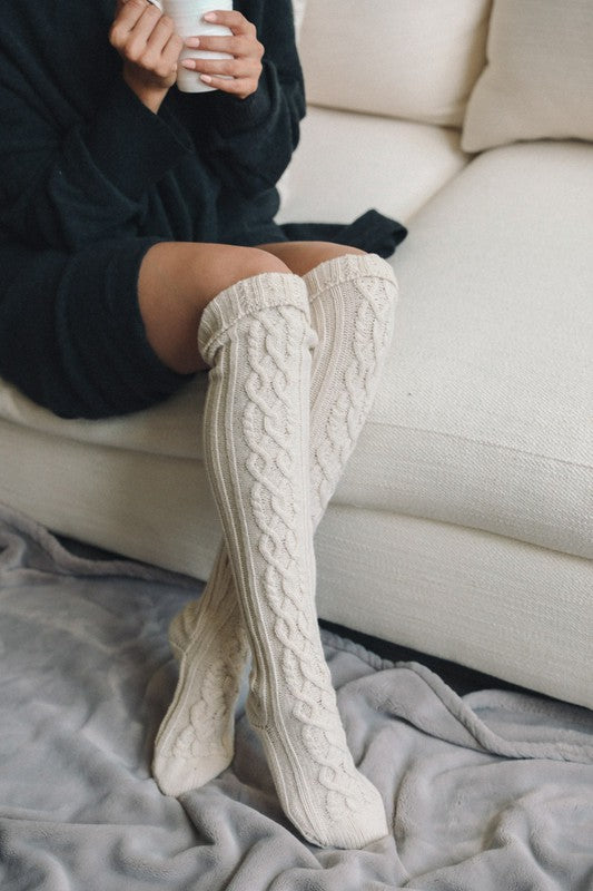Knee High Cable Knit Socks - Various Colors