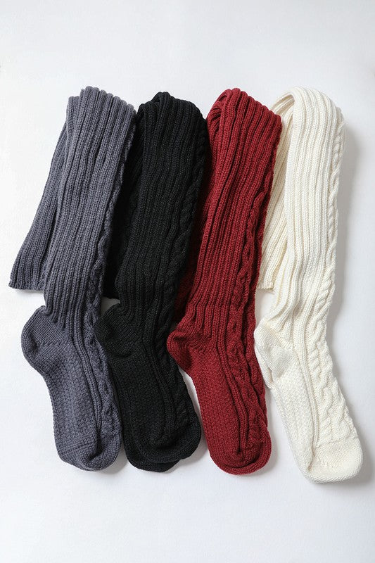 Knee High Cable Knit Socks - Various Colors