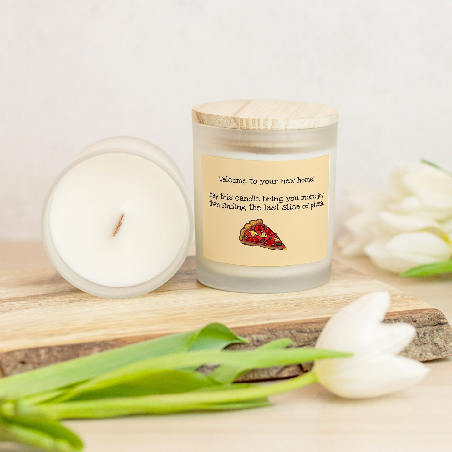 Welcome Home Pizza Candle, Candle Frosted Glass, Hand Poured 11 oz, Funny Housewarming Gift, Cute new home gift, pizza candle, Party candle