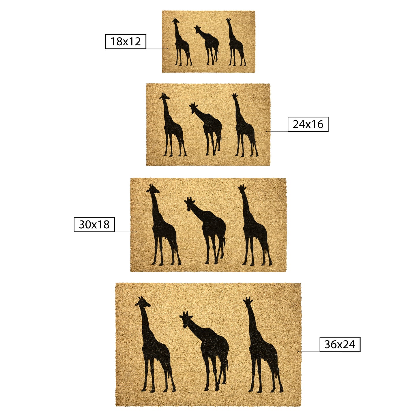 Giraffe Trio Front Door Mat, Durable Outdoor Coir Mat, Cool Entryway Mat, Welcome Animal Lover Mat, Whimsy Giraffe, Functional New Home Gift