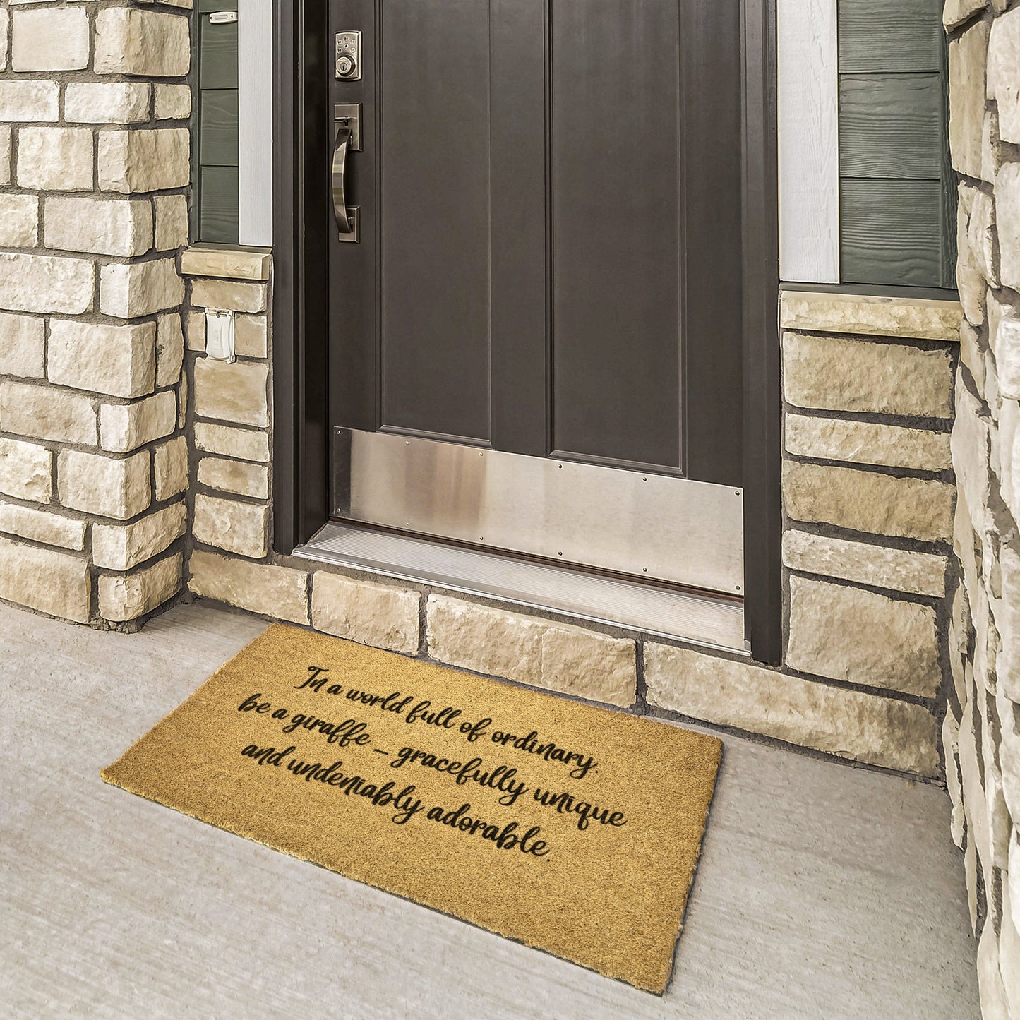 In an Ordinary World be a Giraffe Welcome Home Coir Mat, Decorative Front Door Mat, Animal Outdoor & Patio Decor, Letters on Mat, Durable