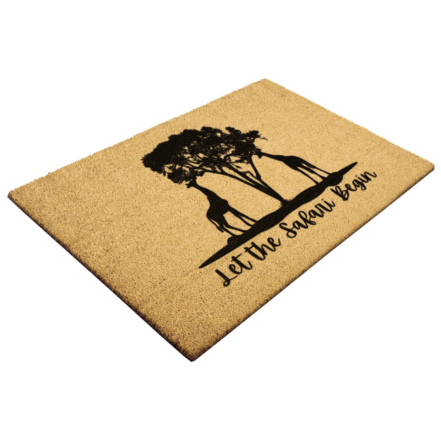 Let the Safari Begin Giraffes in Africa under Acacia Tree Welcome Home Coir Mat, Functional Front Door Mat, Animal Outdoor & Patio Gift Mat