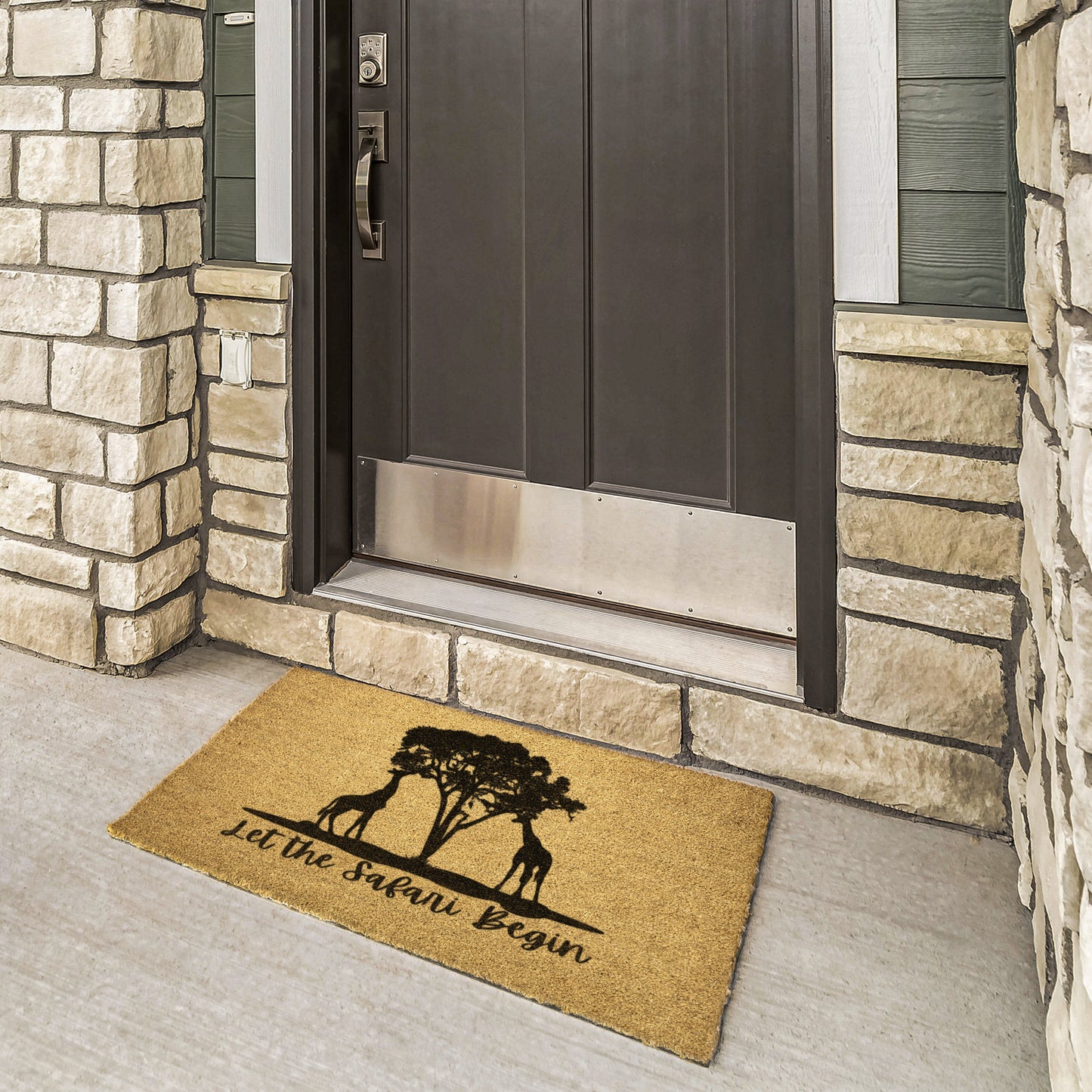 Let the Safari Begin Giraffes in Africa under Acacia Tree Welcome Home Coir Mat, Functional Front Door Mat, Animal Outdoor & Patio Gift Mat