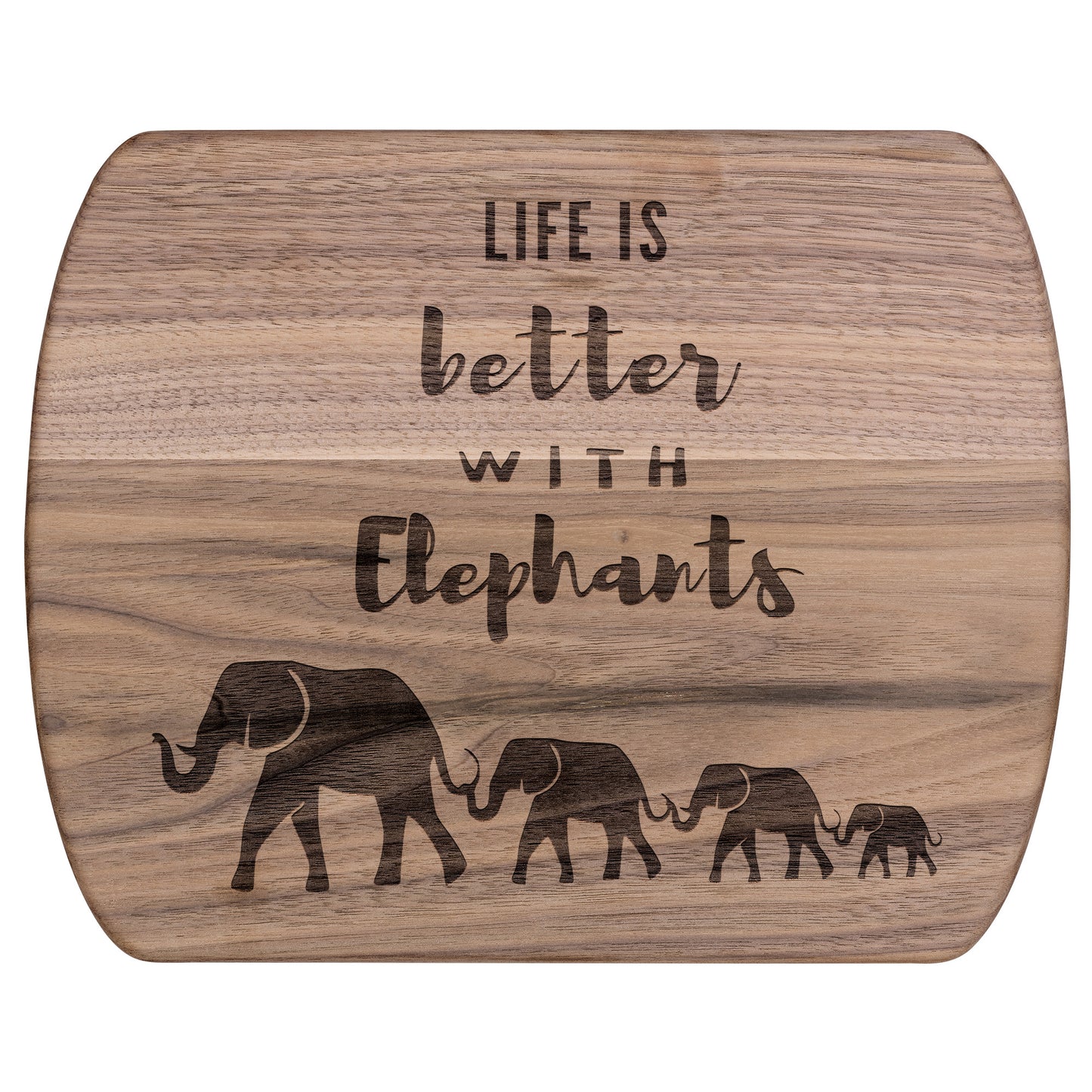 Elephants Cutting Board | Life is Better | Walnut Cutting Board, Maple Cutting Board, Oval Cutting Board