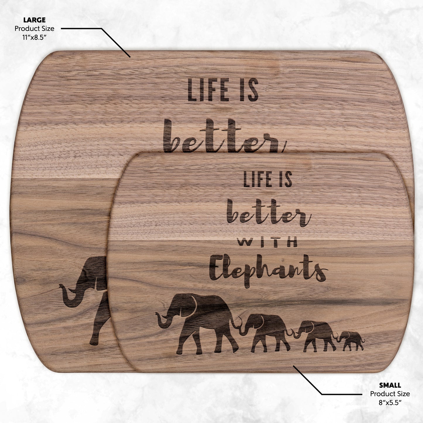 Elephants Cutting Board | Life is Better | Walnut Cutting Board, Maple Cutting Board, Oval Cutting Board