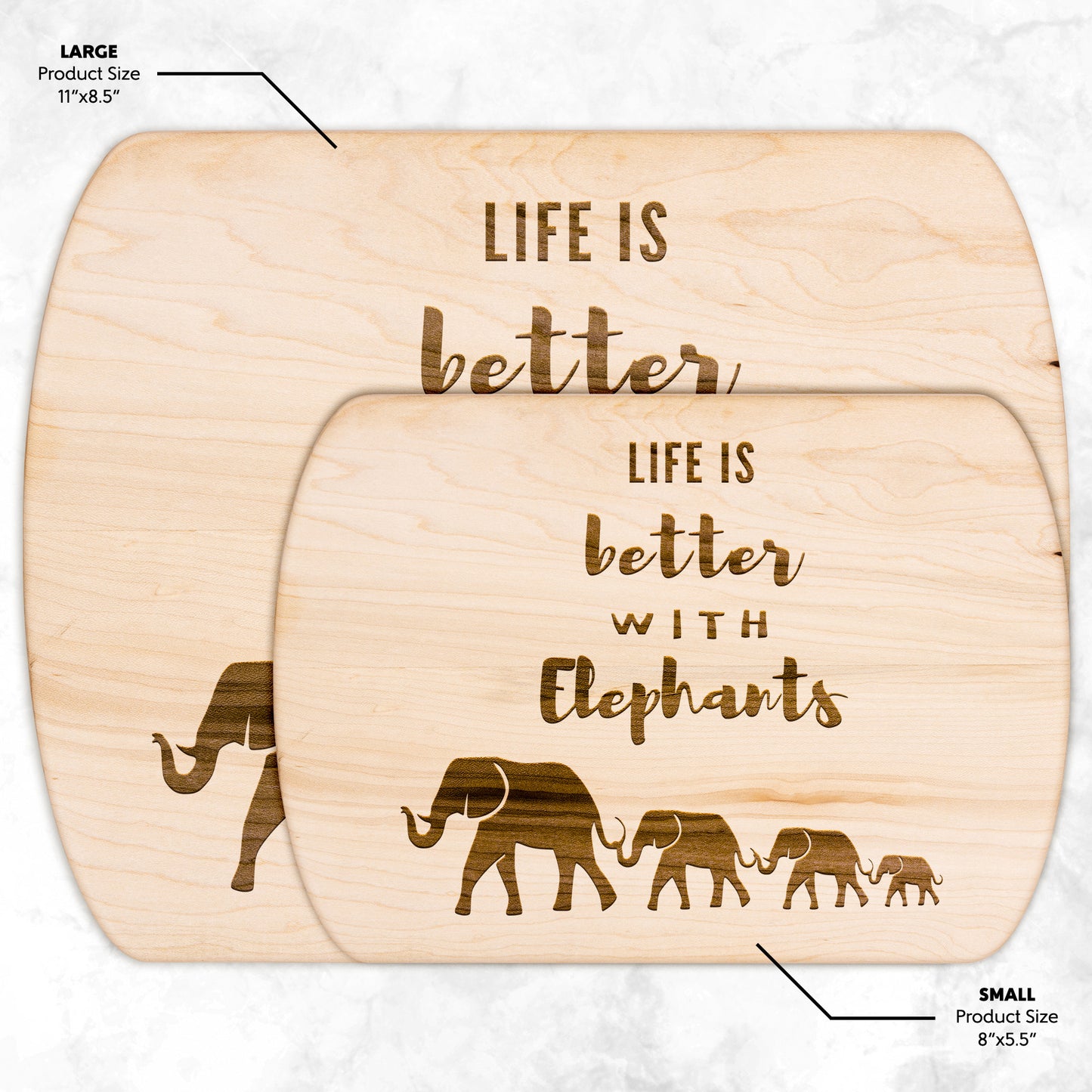 Elephants Cutting Board | Life is Better | Walnut Cutting Board, Maple Cutting Board, Oval Cutting Board