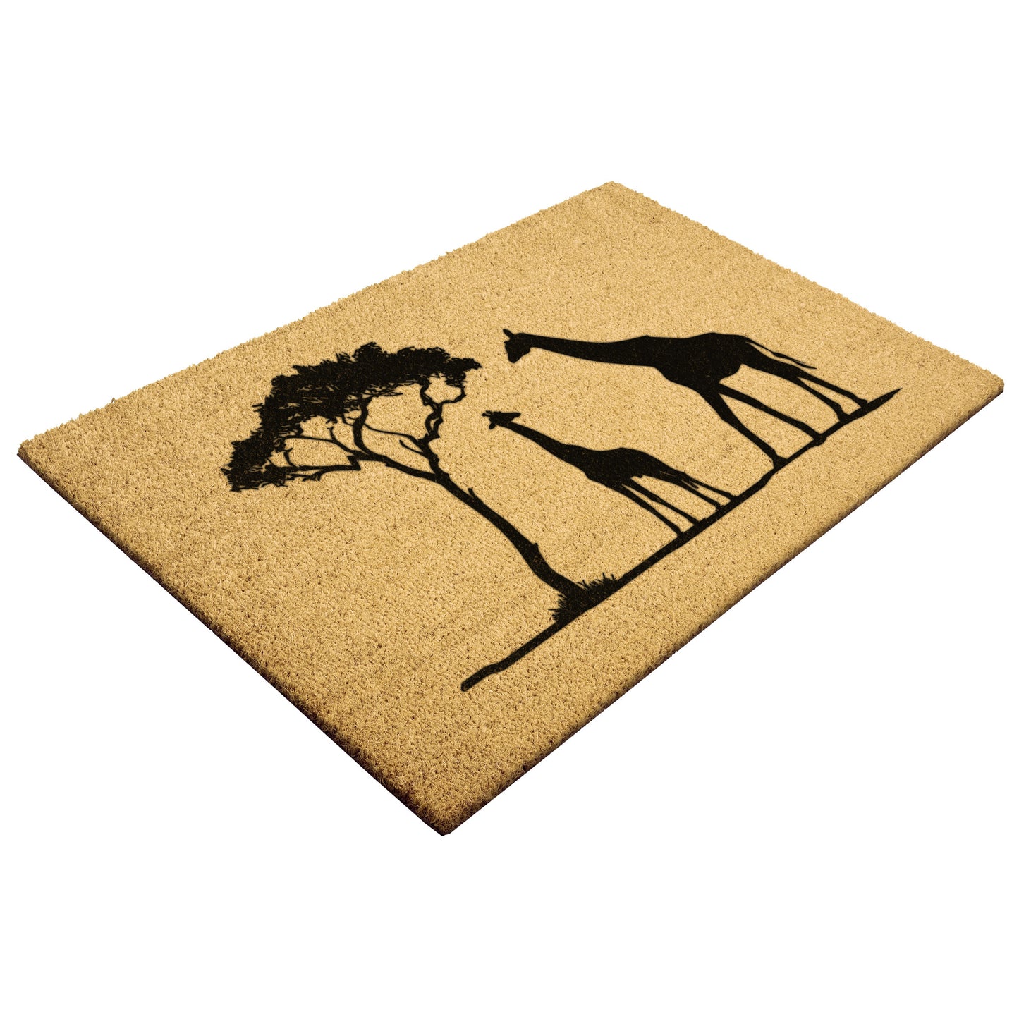 Mama and Baby Giraffe under a Tree in African Safari Door Mat, Welcome Home Cute Giraffe Coir Mat, Animal Front Door Mat, Outdoor & Patio