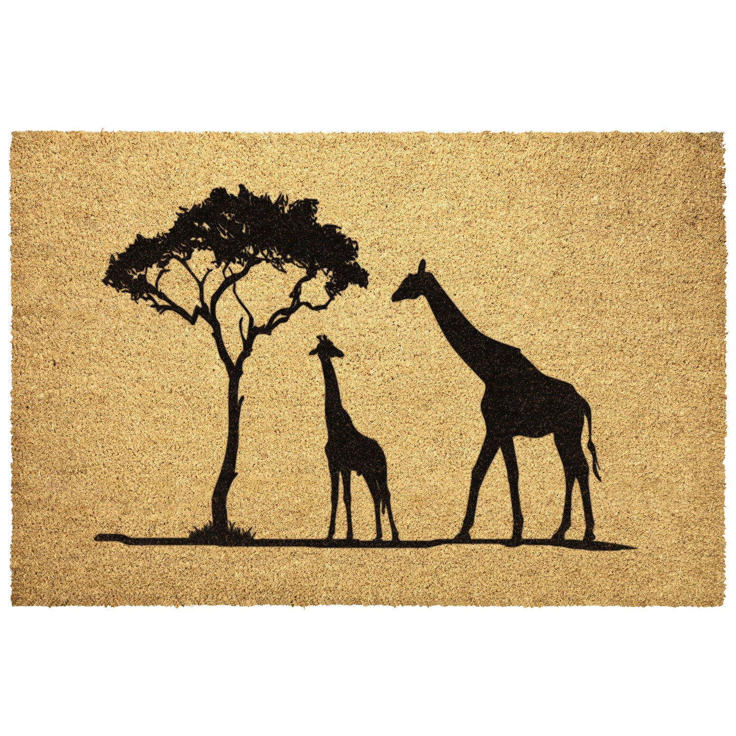 Mama and Baby Giraffe under a Tree in African Safari Door Mat, Welcome Home Cute Giraffe Coir Mat, Animal Front Door Mat, Outdoor & Patio