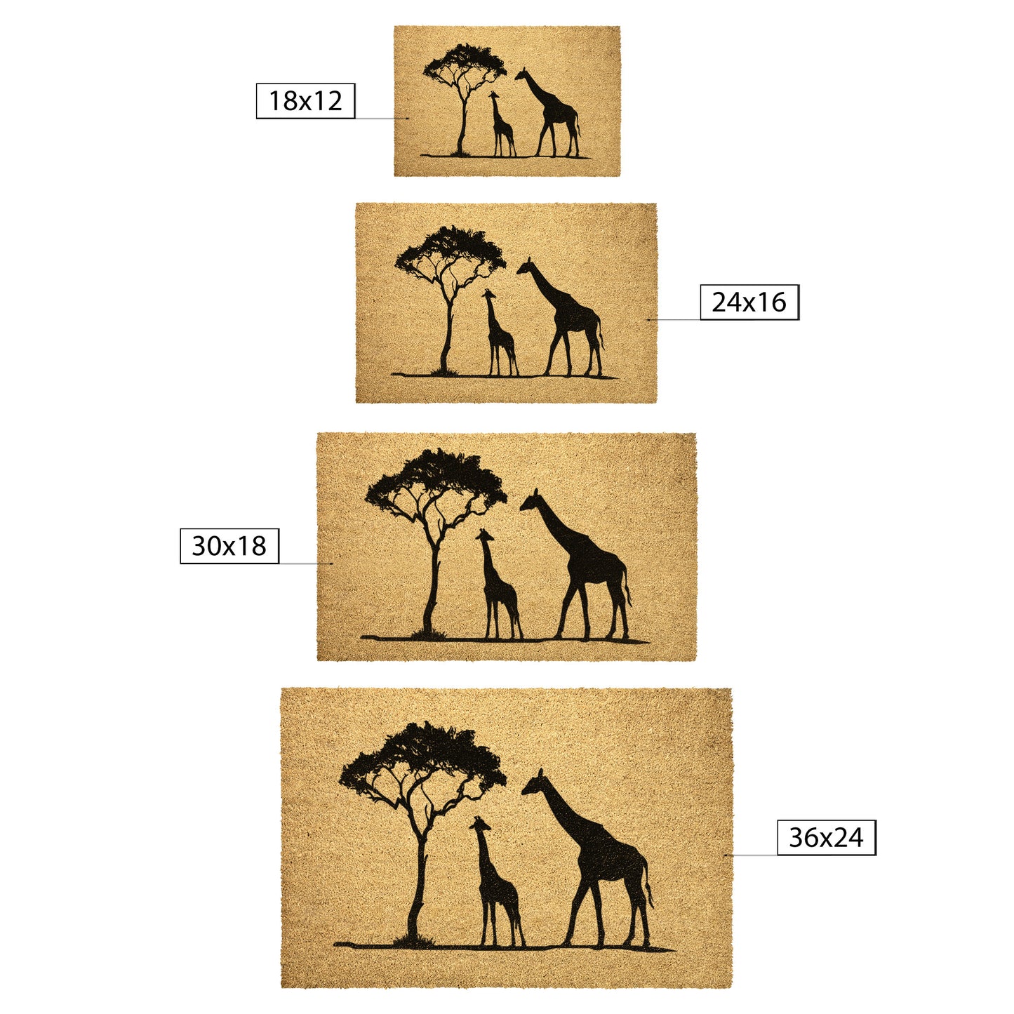 Mama and Baby Giraffe under a Tree in African Safari Door Mat, Welcome Home Cute Giraffe Coir Mat, Animal Front Door Mat, Outdoor & Patio