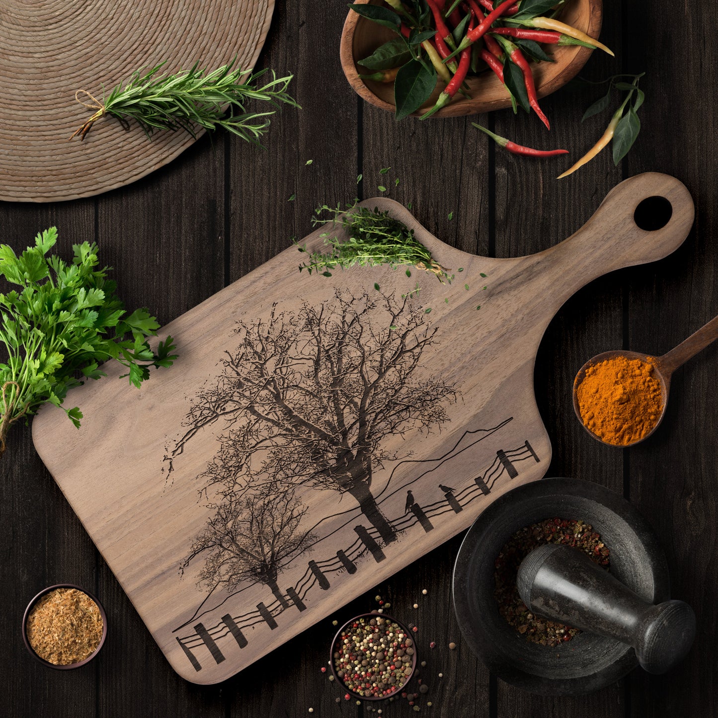 Maple & Walnut Paddle Cutting Board: Farmhouse Charm, USA Crafted, Ideal Gift