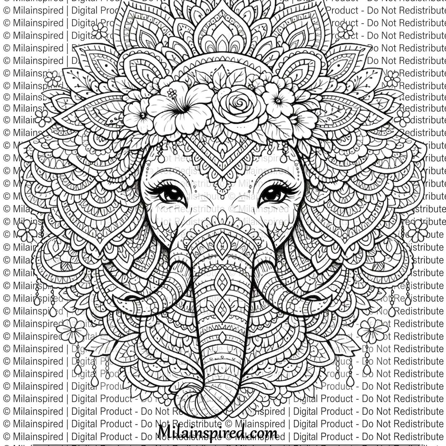 FREE Printable Elephant Mandala Coloring Page | Digital Download PDF
