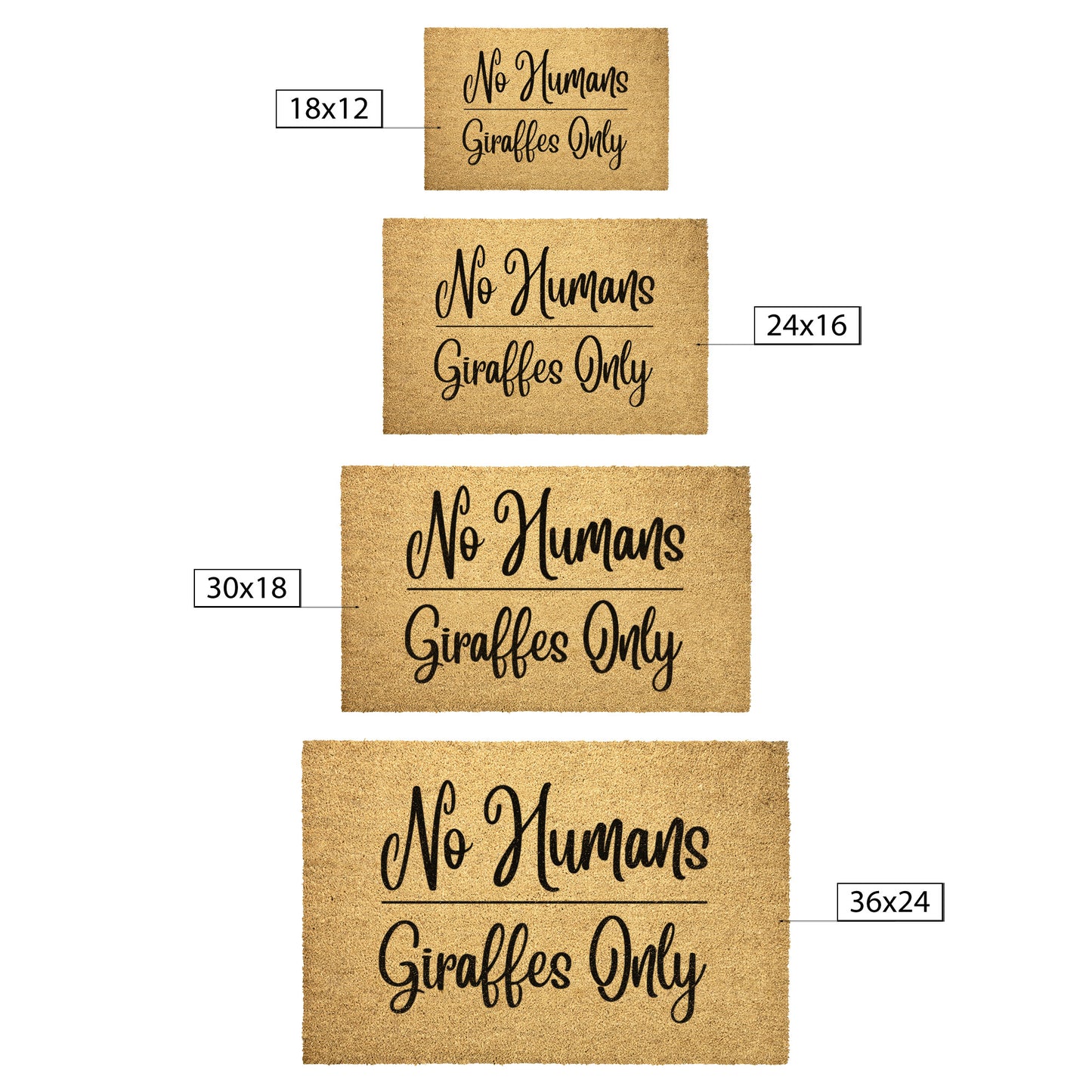 No Humans Giraffes Only Welcome Home Whimsy Coir Mat, Decorative Front Door Mat, Animal Outdoor & Patio Gift Mat, Durable New Home Gift
