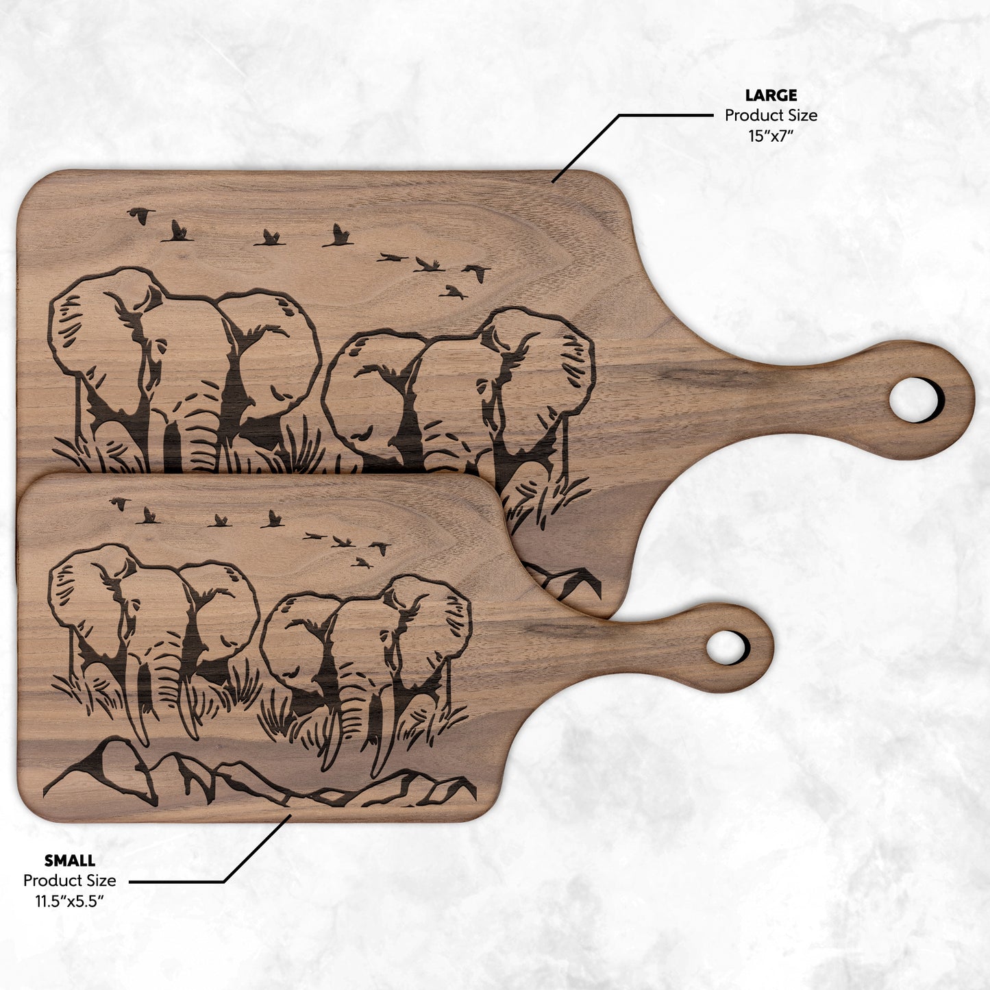 Safari-Inspired Elephant Hardwood Cutting Boards | Elegant Kitchen Decor | Walnut & Maple Chopping Baords