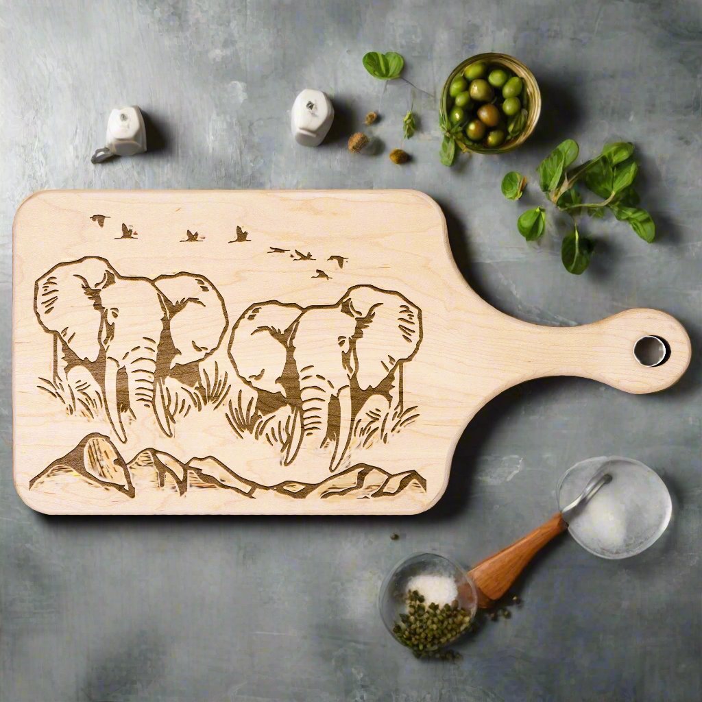 Safari-Inspired Elephant Hardwood Cutting Boards | Elegant Kitchen Decor | Walnut & Maple Chopping Baords