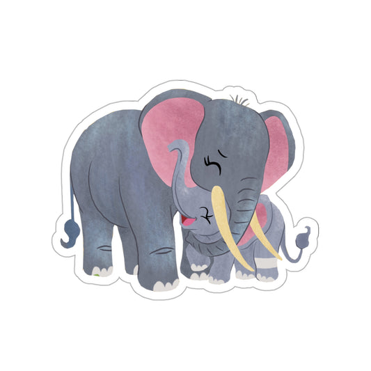 Elephant Stickers of Amara with her Loving Mother, Lila Hugging | Die-Cut Elephant Stickers | Outdoor and Indoor Stickers | Water-resistant Stickers