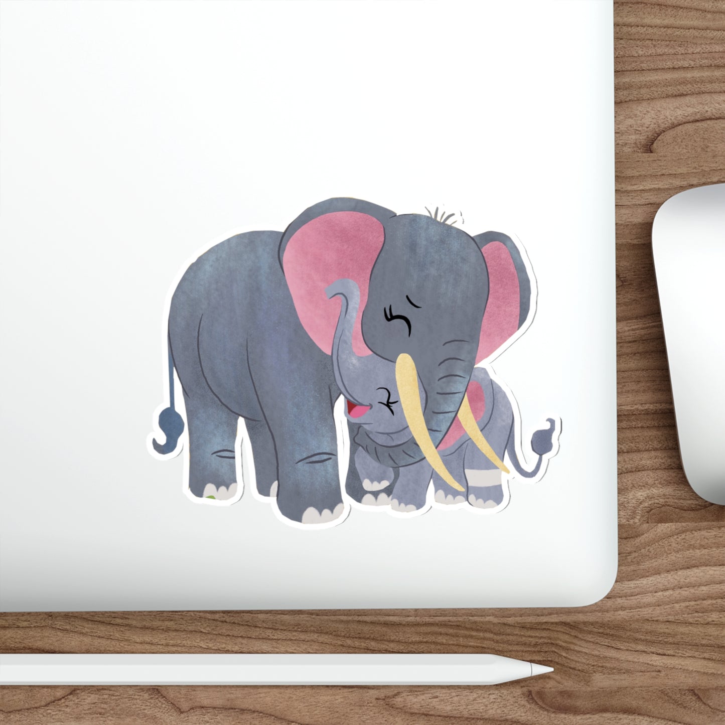 Stickers of Amara with her Loving Mother, Lila Hugging | Die-Cut Elephant Stickers | Outdoor and Indoor Stickers | Water-resistant Stickers