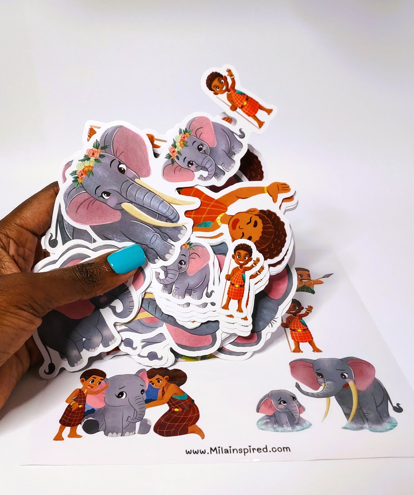 Stickers of Amara the Baby Elephant | Die-Cut Elephant Stickers | Outdoor and Indoor Stickers | Water-resistant Stickers