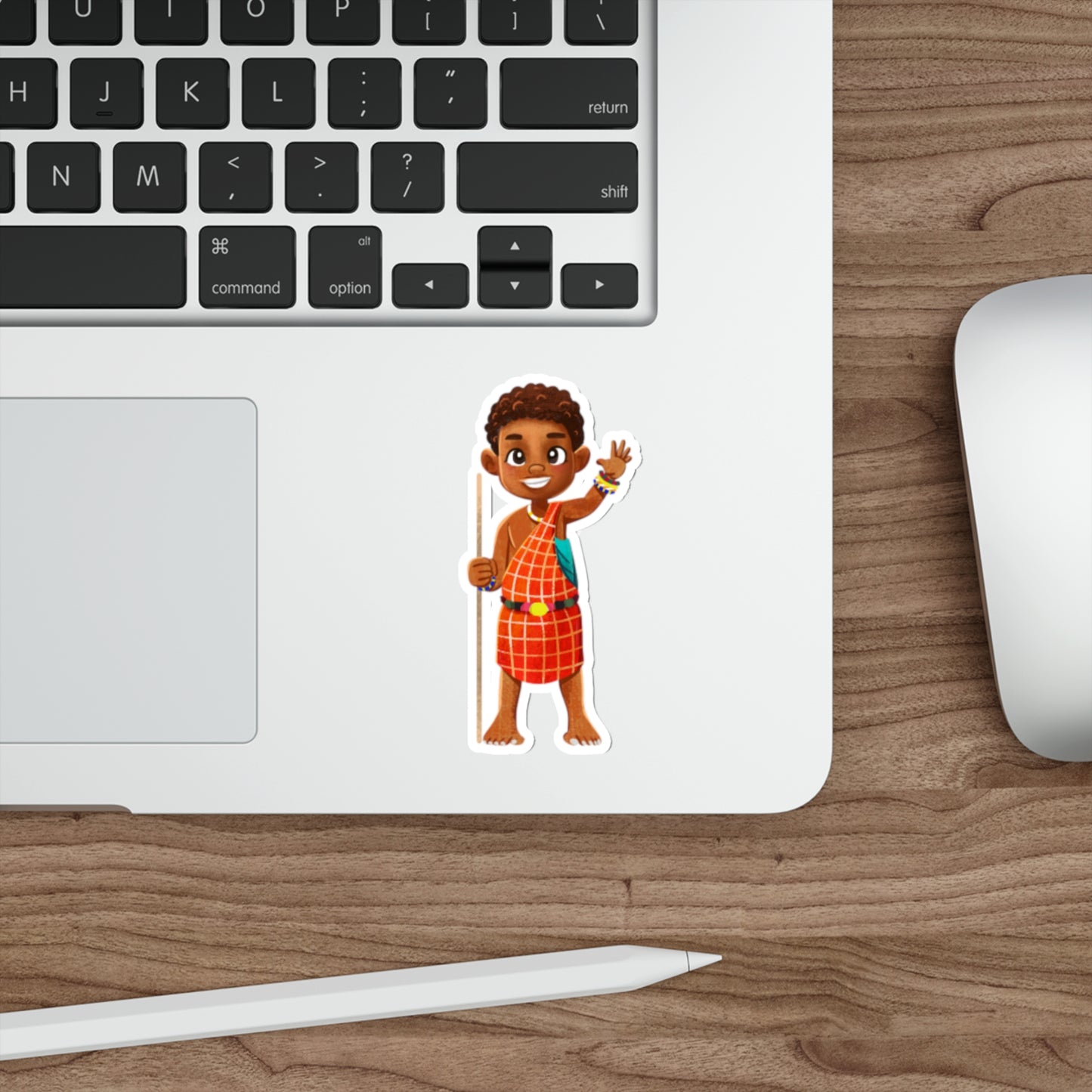 Stickers of Yaro the Maasai Village Boy Waving Goodbye | Die-Cut Elephant Stickers | Outdoor and Indoor Stickers | Water-resistant Stickers