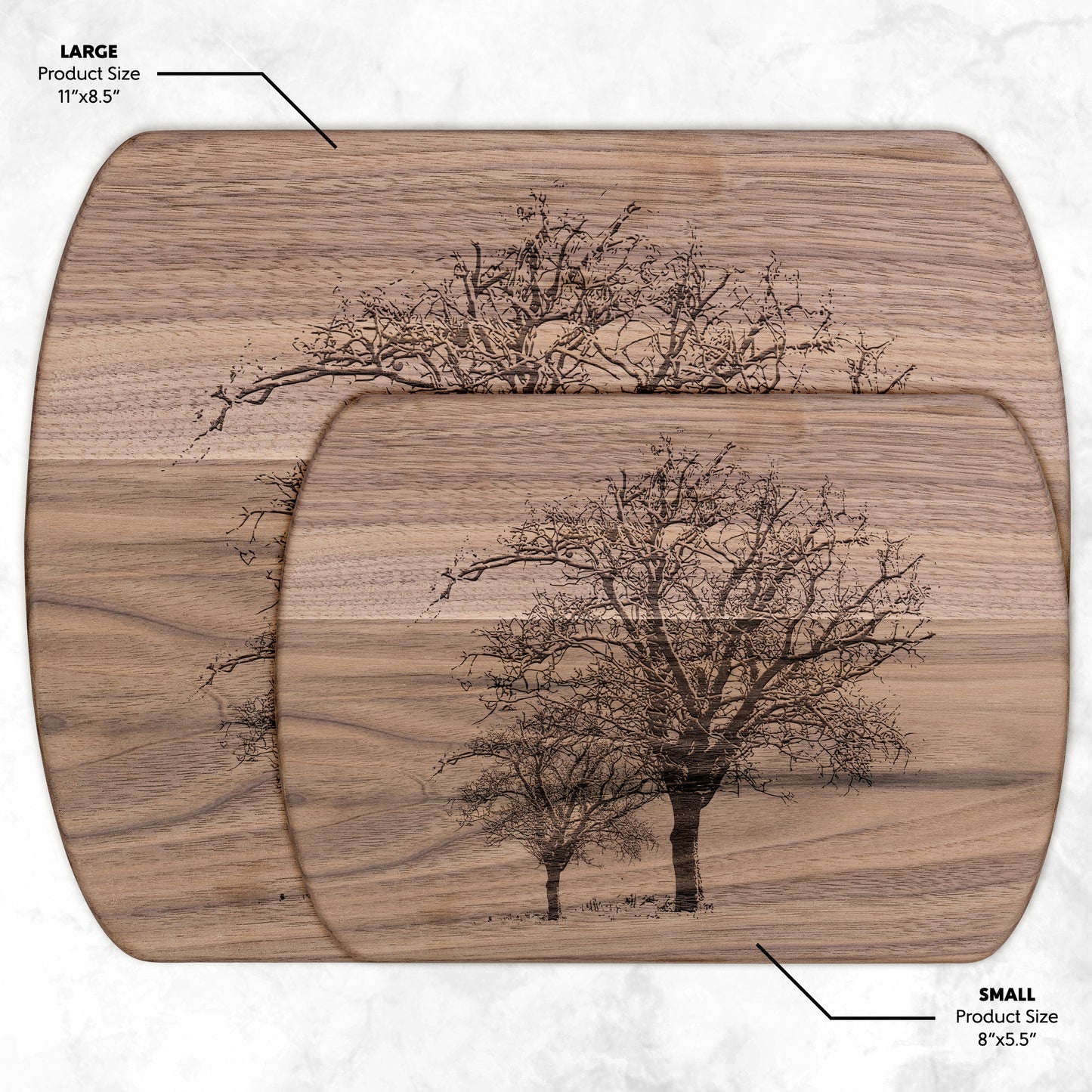 Walnut Cutting Board, Maple Cutting Board, Oval Cutting Board with Farmhouse Trees, Great Housewarming Gift