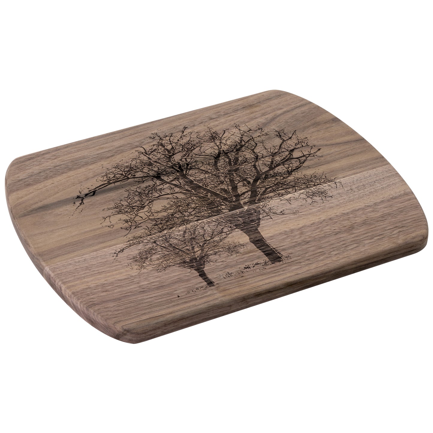 Walnut Cutting Board, Maple Cutting Board, Oval Cutting Board with Farmhouse Trees, Great Housewarming Gift