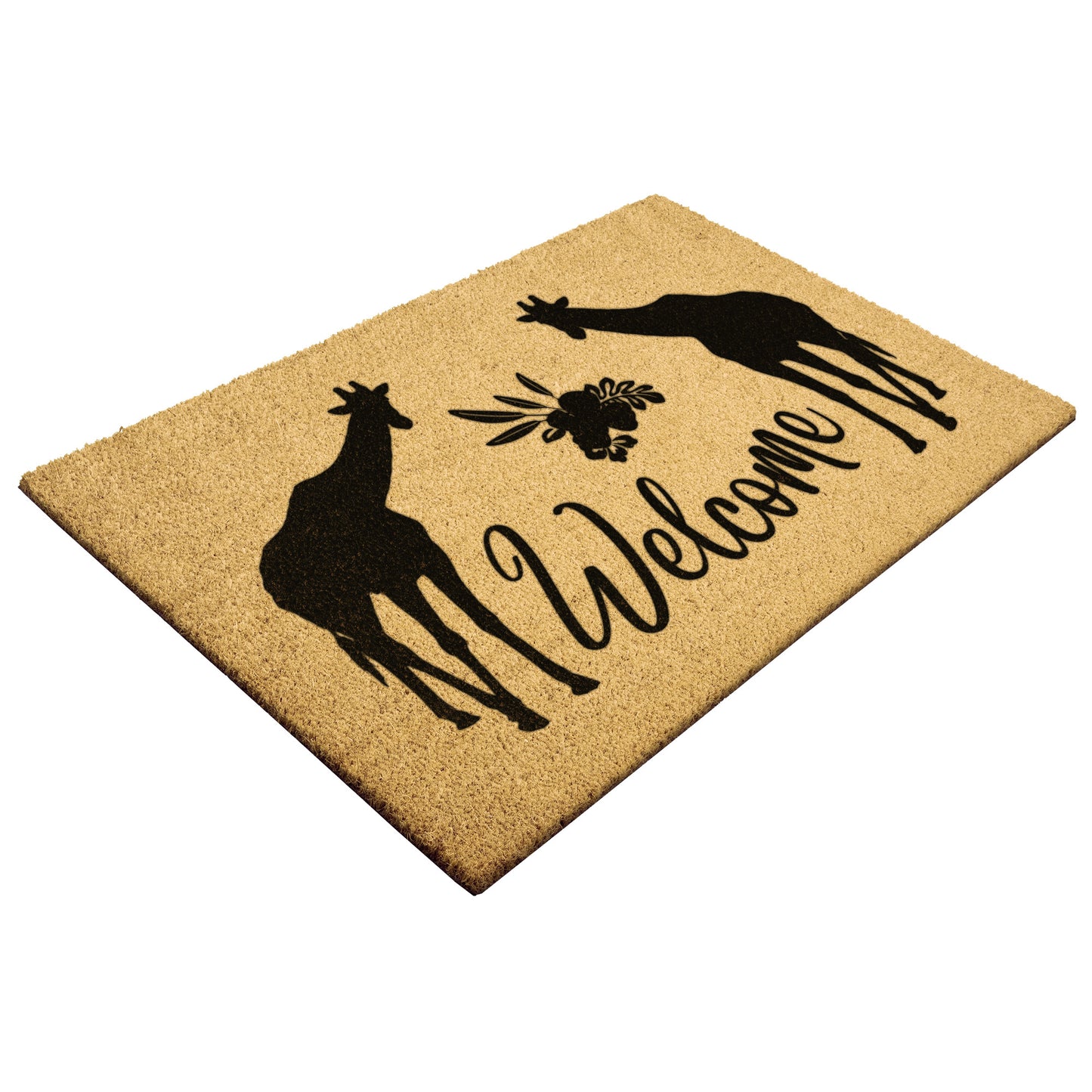 Welcome Home with our Whimsy Giraffe Coir Mat, functional front door mat, cute outdoor & patio gift mat, durable animal flower mat, tough