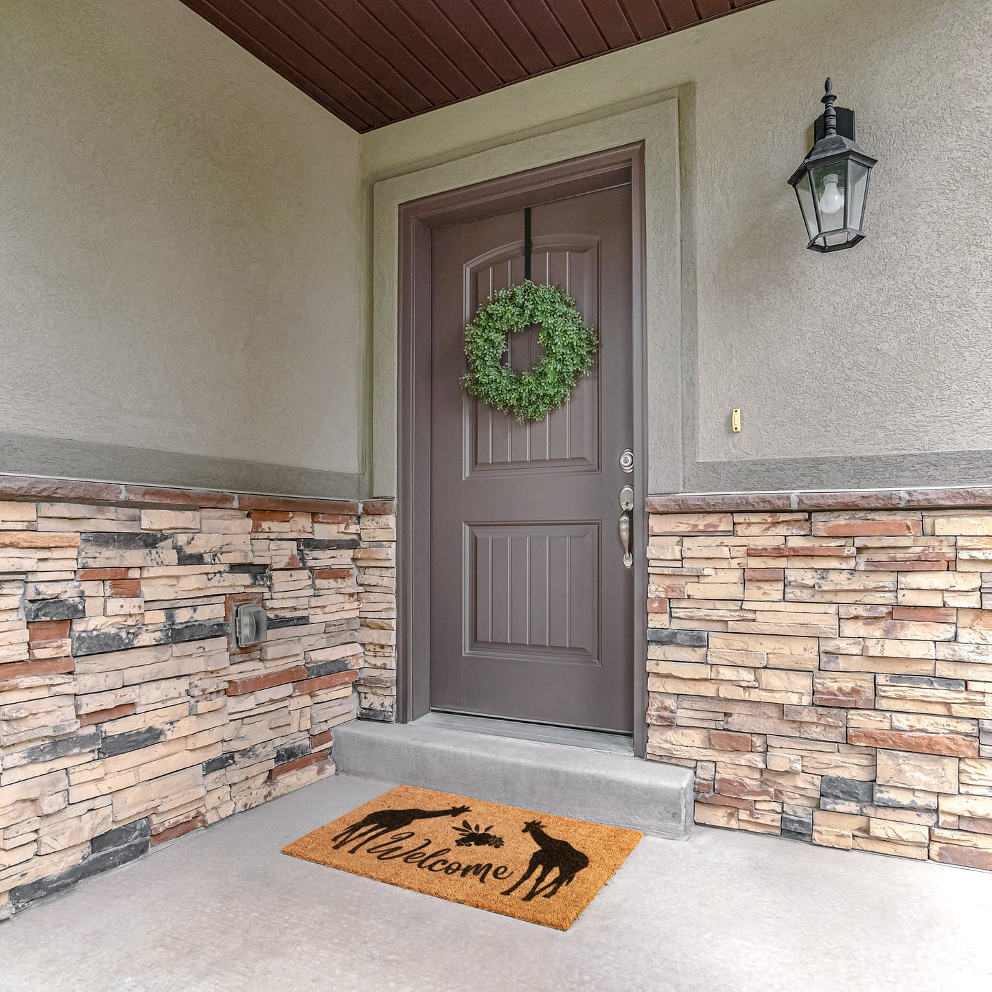 Welcome Home with our Whimsy Giraffe Coir Mat, functional front door mat, cute outdoor & patio gift mat, durable animal flower mat, tough