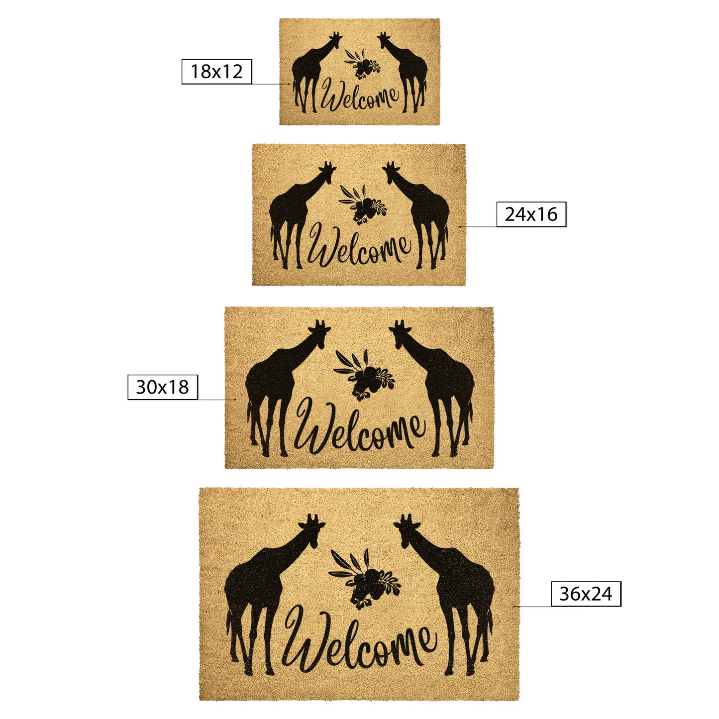 Welcome Home with our Whimsy Giraffe Coir Mat, functional front door mat, cute outdoor & patio gift mat, durable animal flower mat, tough