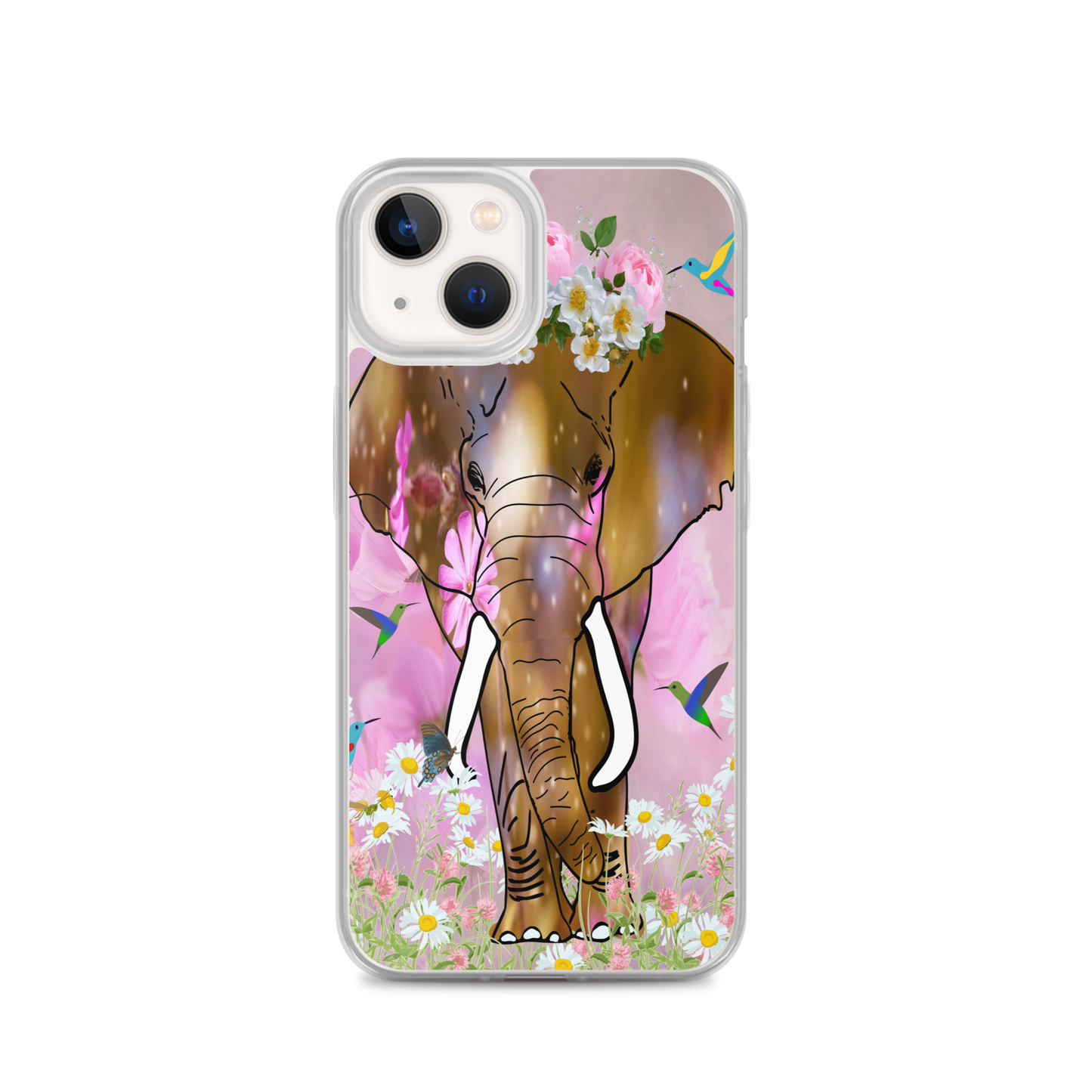 iPhone Case with African Elephant Illustration - Field of Dreams Elephant with Flower Crown