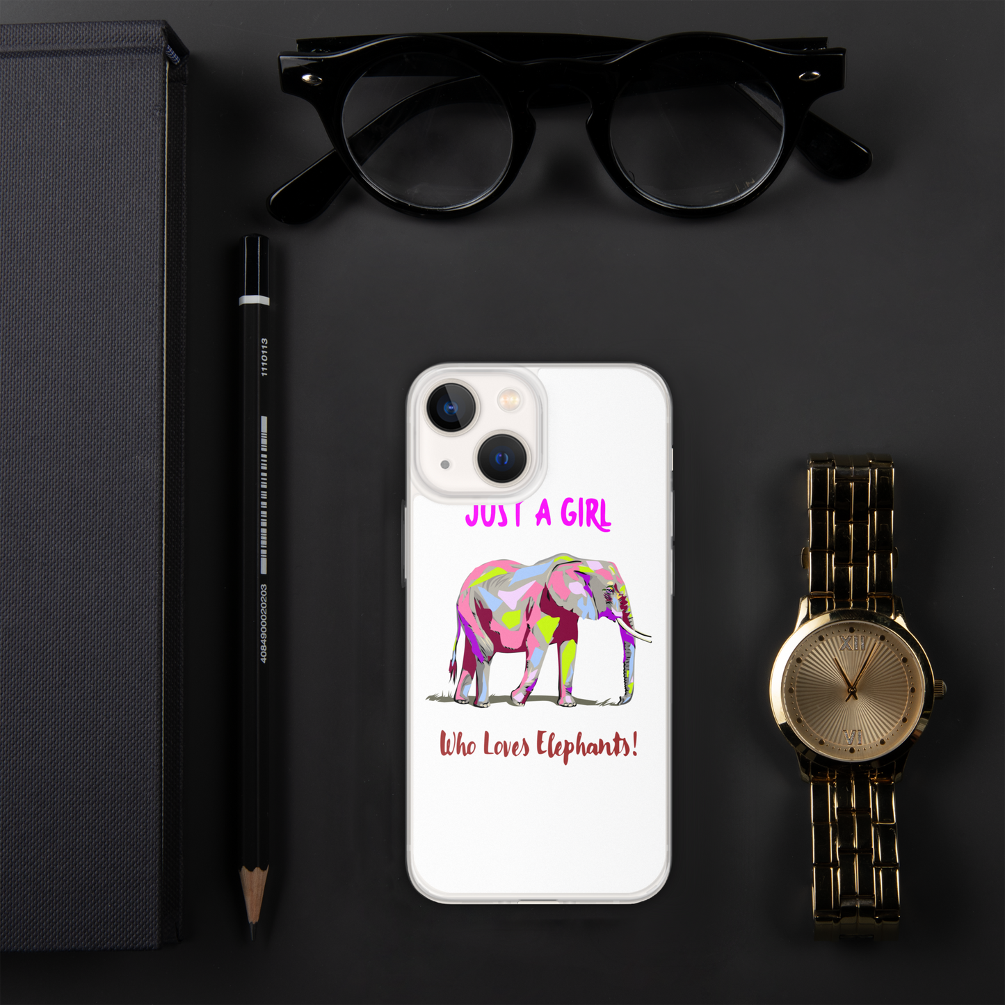 iPhone Elephant Case - Just a Girl who Loves Elephants with Writing, Multicolored Elephant iPhone Case