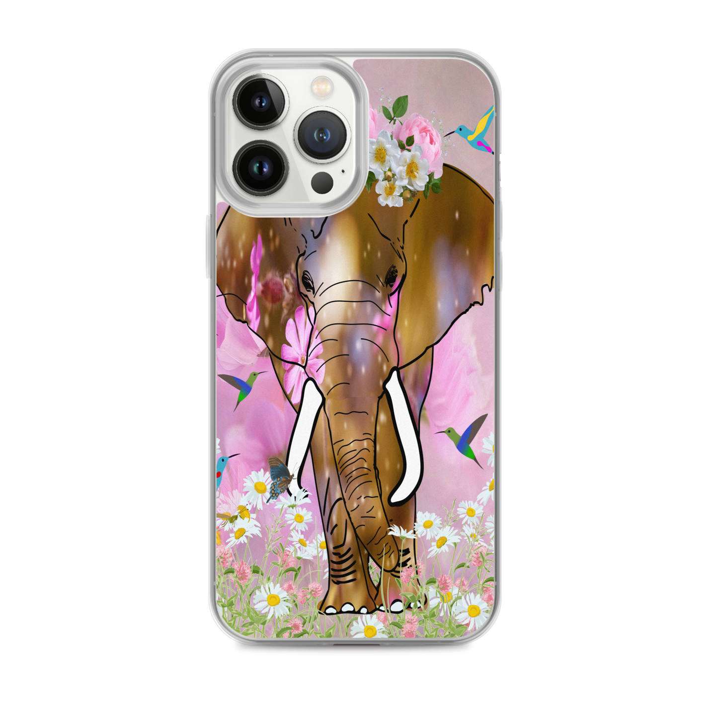 iPhone Case with African Elephant Illustration - Field of Dreams Elephant with Flower Crown